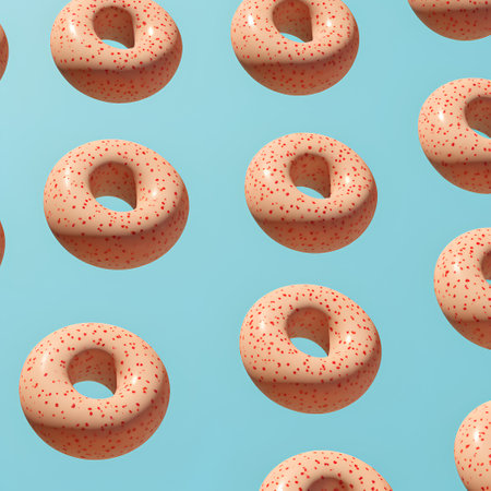 Seamless pattern with glazed donuts on blue background.の素材