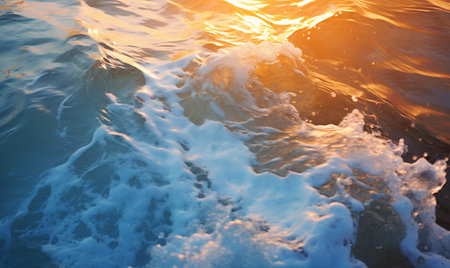 Beautiful sunset on the sea. Sea waves and splashes.の素材