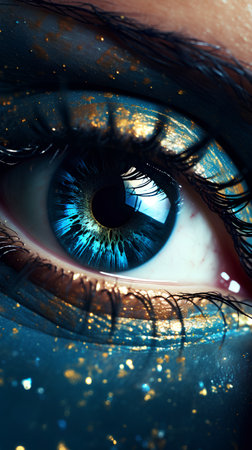 Close up of female eye with glowing iris. 3D renderingの素材