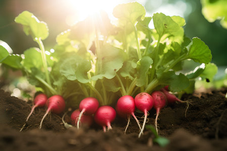 Fresh radishes in the garden. Selective focus. nature.の素材