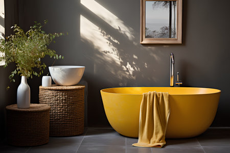 Bathroom interior with yellow bathtub. 3d render.の素材