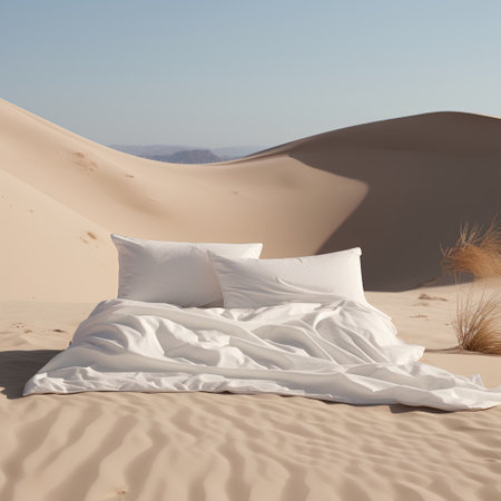 White bedding in the desert. 3d rendering, 3d illustration.の素材