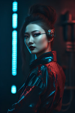 Portrait of a beautiful steampunk woman. Futuristic style.の素材