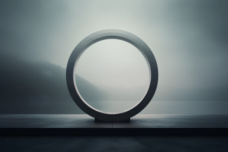 3d render of empty mirror in dark room with foggy backgroundの素材