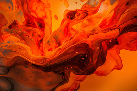 Abstract background of acrylic paint in orange and black tones. Liquid marble pattern.の素材