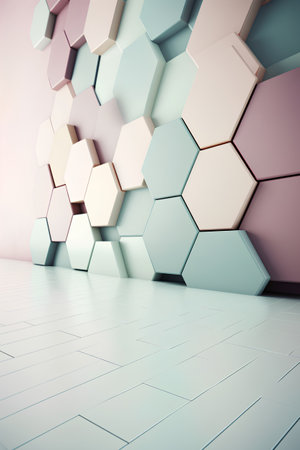 Abstract modern interior with hexagons. 3d render illustration mock upの素材