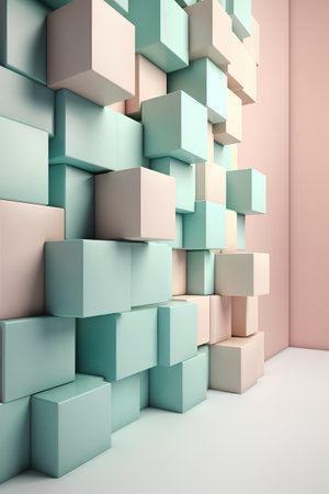 3d illustration of abstract geometric background with cubes in pastel colorsの素材