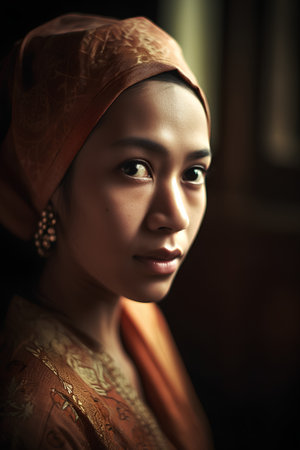 Portrait of a beautiful asian muslim woman in traditional clothesの素材