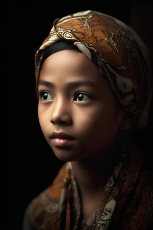 Closeup portrait of a beautiful asian muslim girl wearing headscarfの素材