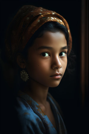 Portrait of a beautiful young indian girl in a turbanの素材
