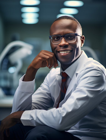 Portrait of a smiling african american businessman sitting in officeの素材