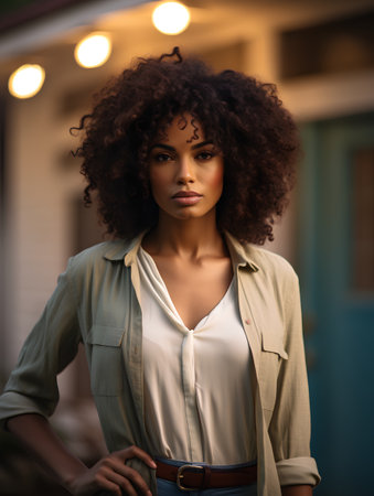 Portrait of beautiful african american woman with afro hairstyleの素材