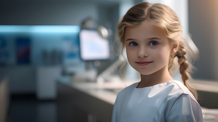 Portrait of a cute little girl in a dental clinic. Dentistry.の素材