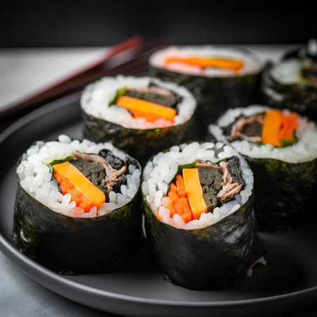 Sushi roll japanese food style - selective focus point (color toned image)の素材