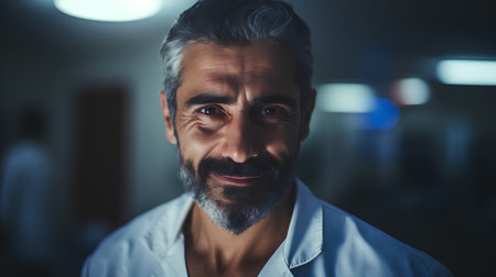 Portrait of a handsome mature man in a hospital. Healthcare, medicine and people concept.の素材