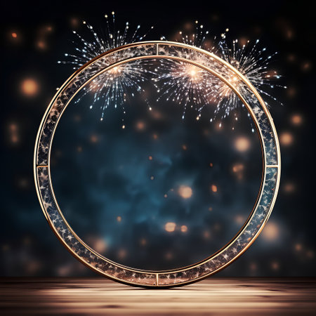 Fireworks in the form of a circle on a dark background.の素材