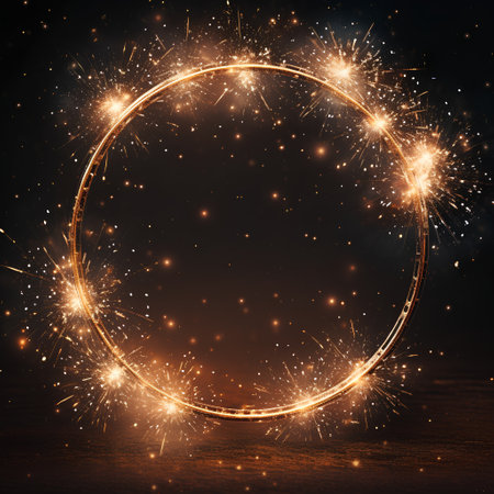 Round frame with sparklers on a dark background. Space for text.の素材