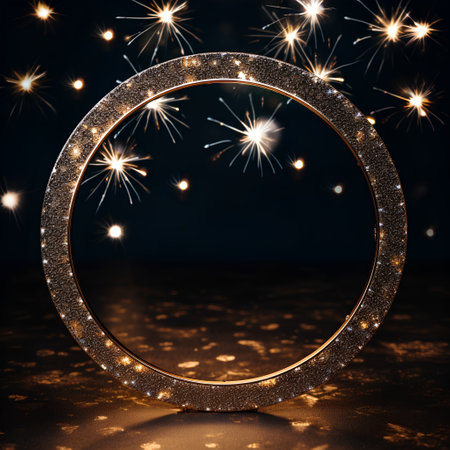 Round frame with sparklers on a black background. 3d renderingの素材