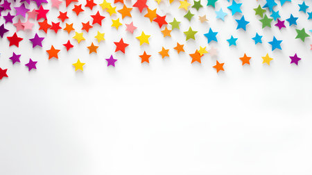 Colorful confetti on white background. Flat lay, top viewの素材