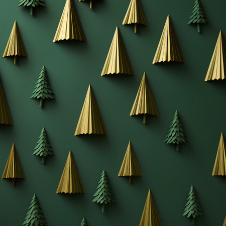 3d render of christmas tree pattern made of paper on green backgroundの素材