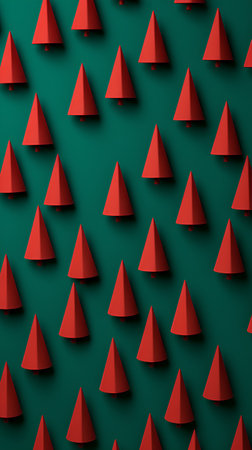Red triangle pattern on green background. Minimal concept. 3D Renderingの素材