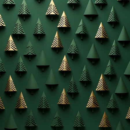 Christmas tree pattern on green background. 3d illustration. Can be used for wallpaper, pattern fills, web page background,surface textures.の素材