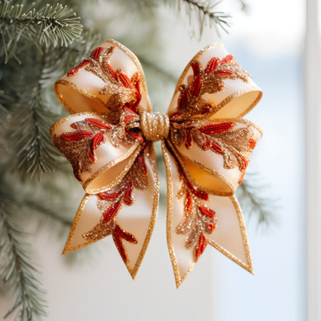 Christmas decoration on the branches of a Christmas tree, close-upの素材