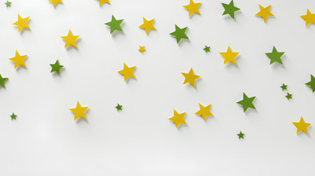 3d rendering of yellow and green stars on a white background.の素材
