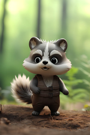 Cute raccoon in the forest. 3D illustration. Cartoon character.の素材