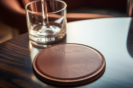 Close up of a wine glass on a table in a restaurant.の素材