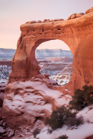 Arches National Park, Utah, USA. Famous Delicate Arch in Winter.の素材