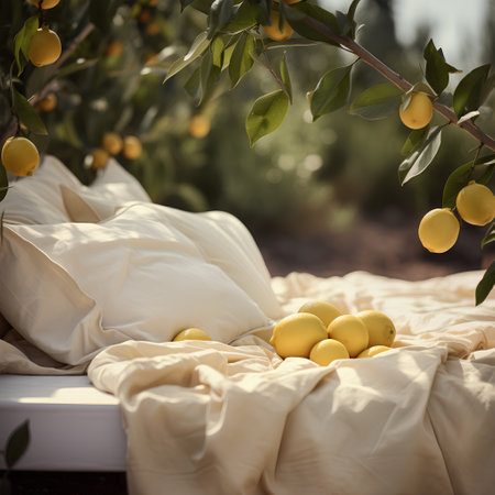 Lemons on a bed in an orchard. Toned.の素材