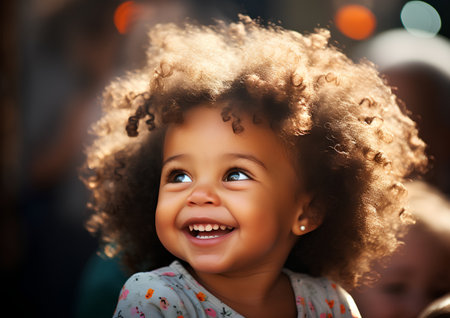 Portrait of cute little african american girl with curly hairの素材