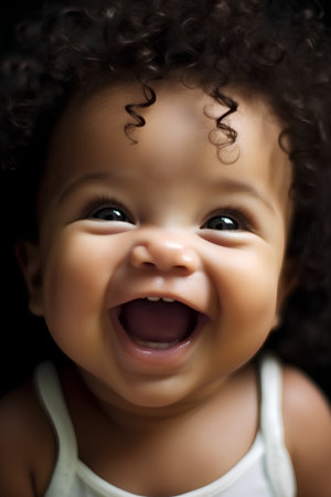 Portrait of a cute african american baby over black backgroundの素材