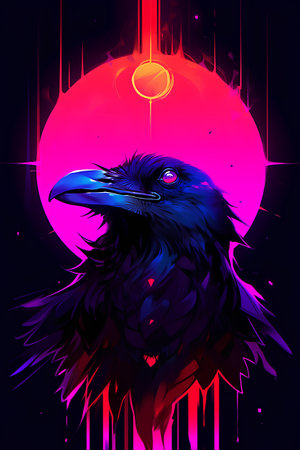 Vector illustration of a raven on a background of a night sky.の素材