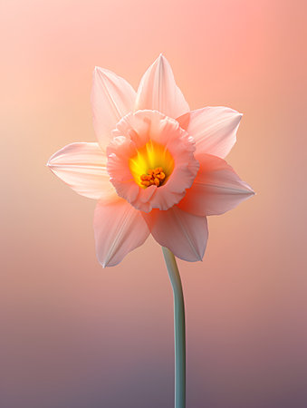 Orange daffodil flower on a gradient background. 3d renderingの素材