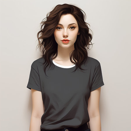 Portrait of a beautiful young woman in black t-shirt.の素材