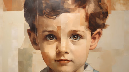 Portrait of a boy in a collage of different textures.の素材