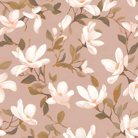 Seamless pattern with magnolia flowers. Hand drawn vector illustration.の素材