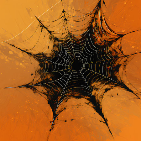 spider web on orange background, vector illustration, eps10の素材