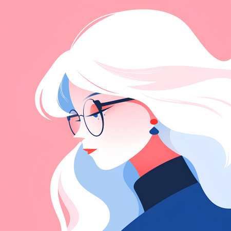 Portrait of a beautiful girl with glasses. Vector illustration in flat style.の素材