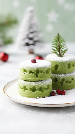 Christmas green tea macaroon with cranberries and snowflakesの素材