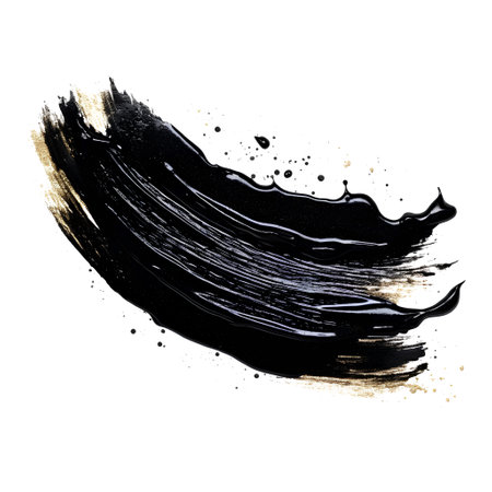 black paint brush stroke isolated on white background. Acrylic paint smear.の素材