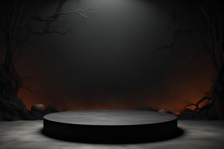 Halloween scene with black podium. 3D render. Halloween background.の素材