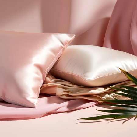 3d rendering of a pink and golden satin fabric with a palm leafの素材