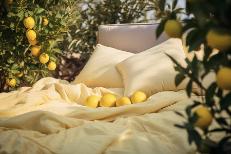 Lemons on the bed in the garden. Selective focus. nature.の素材