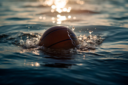 Basketball ball in the water. Close-up. Sport conceptの素材