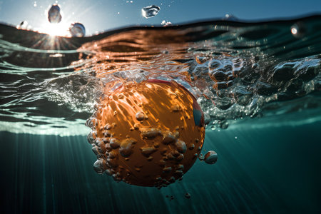 Virus cell floating in the water. 3d render illustration.の素材