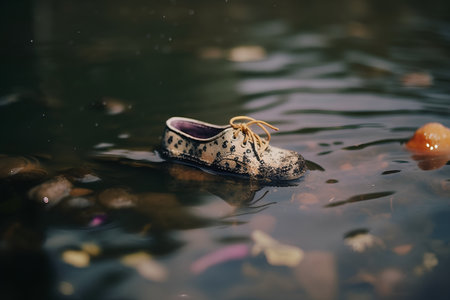 Wedding shoes in water. Wedding shoes on the water.の素材