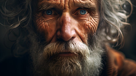 Portrait of an old man with a long beard and mustache.の素材